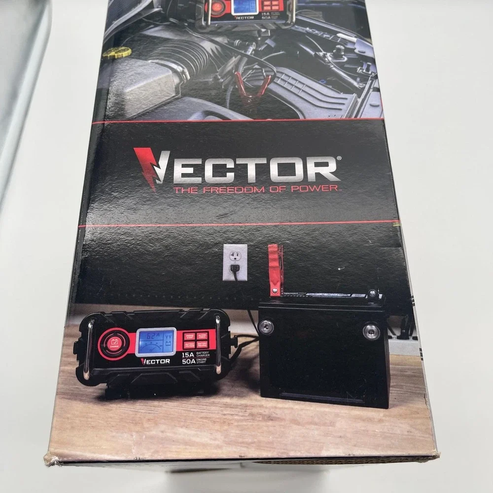 Vector BC15BV 15 Amp Automatic 12V Battery Charger & Maintainer with 50 Amp Engi